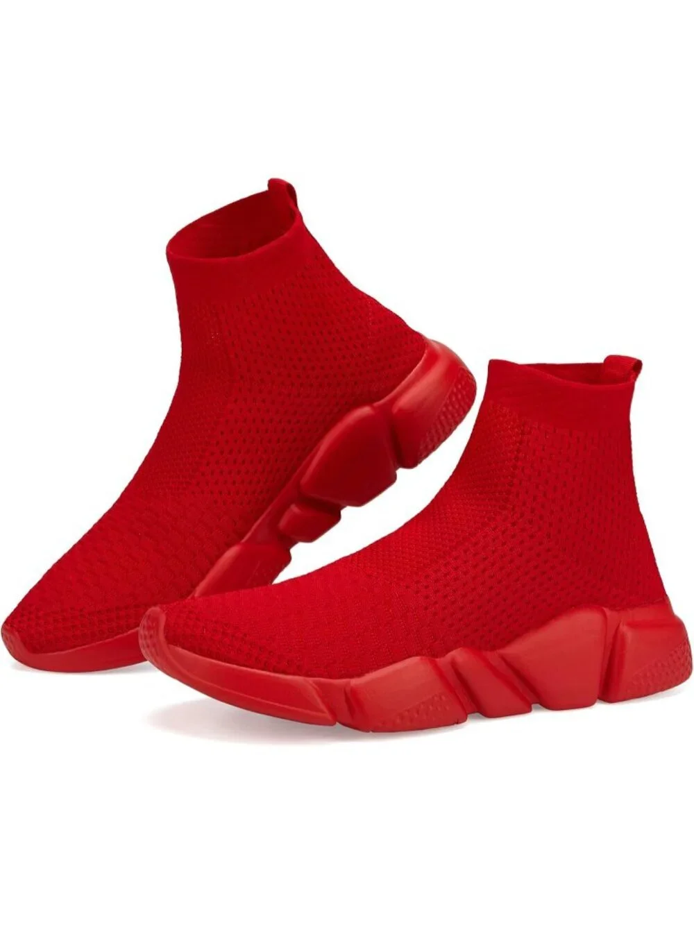 Men's Red Lightweight High Top Sneakers Breathable Knit Athletic Running Shoes